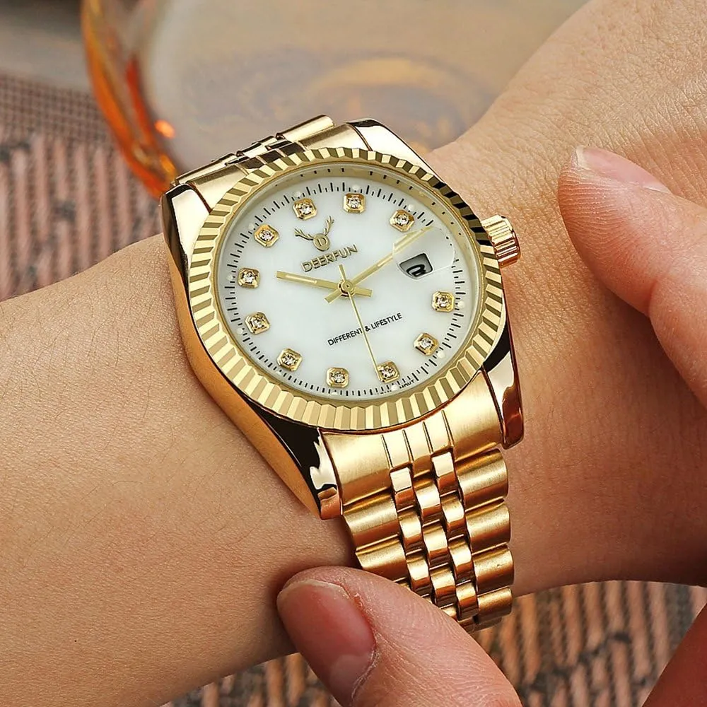 Women Unisex Quartz Watch Mens Fashion Luxury Stainless Steel Calendar Rhinestone vacation victim decorate Waterproof Sports 