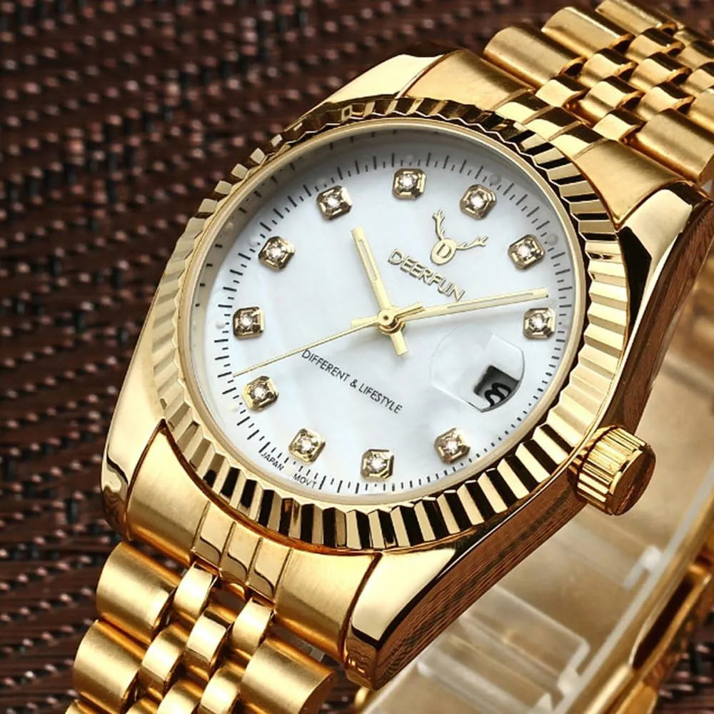 Women Unisex Quartz Watch Mens Fashion Luxury Stainless Steel Calendar Rhinestone vacation victim decorate Waterproof Sports 