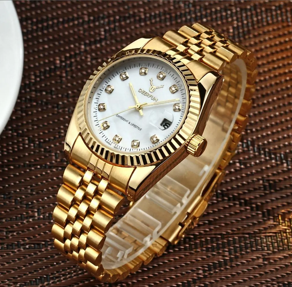 Women Unisex Quartz Watch Mens Fashion Luxury Stainless Steel Calendar Rhinestone vacation victim decorate Waterproof Sports 