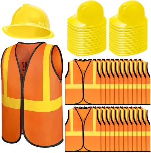 Worker Costumes Includes 24 Pcs Construction Vests and Hats for Kids Birthday Party Halloween Worker Costume Cosplay Favor mineralize Decoration Hillban 48 Pcs Kids Construction 