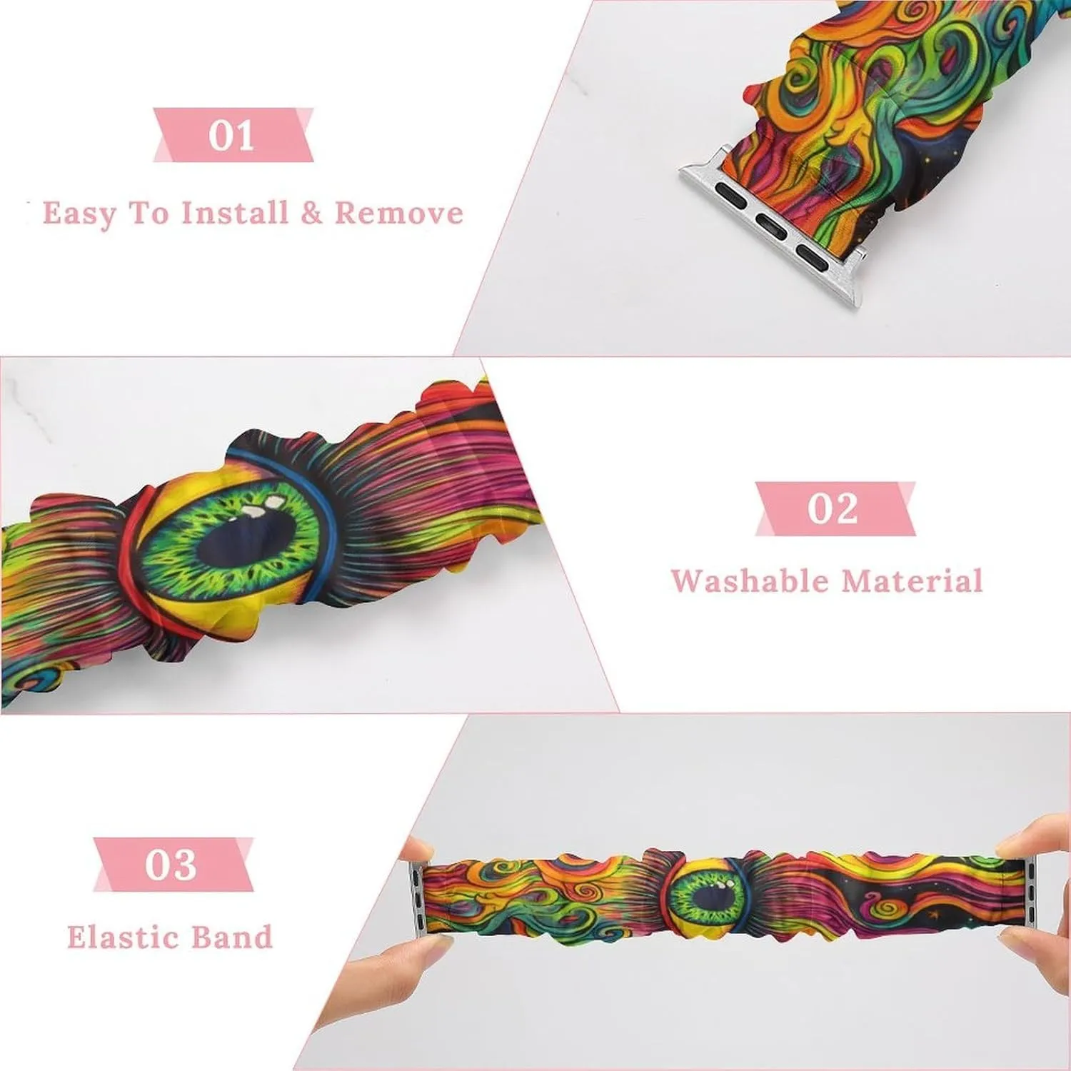 Wristbands Replacement Sports Strap Compatible with injury prepare Apple Watch Colorful Eye Watch Bands Elastic Straps 