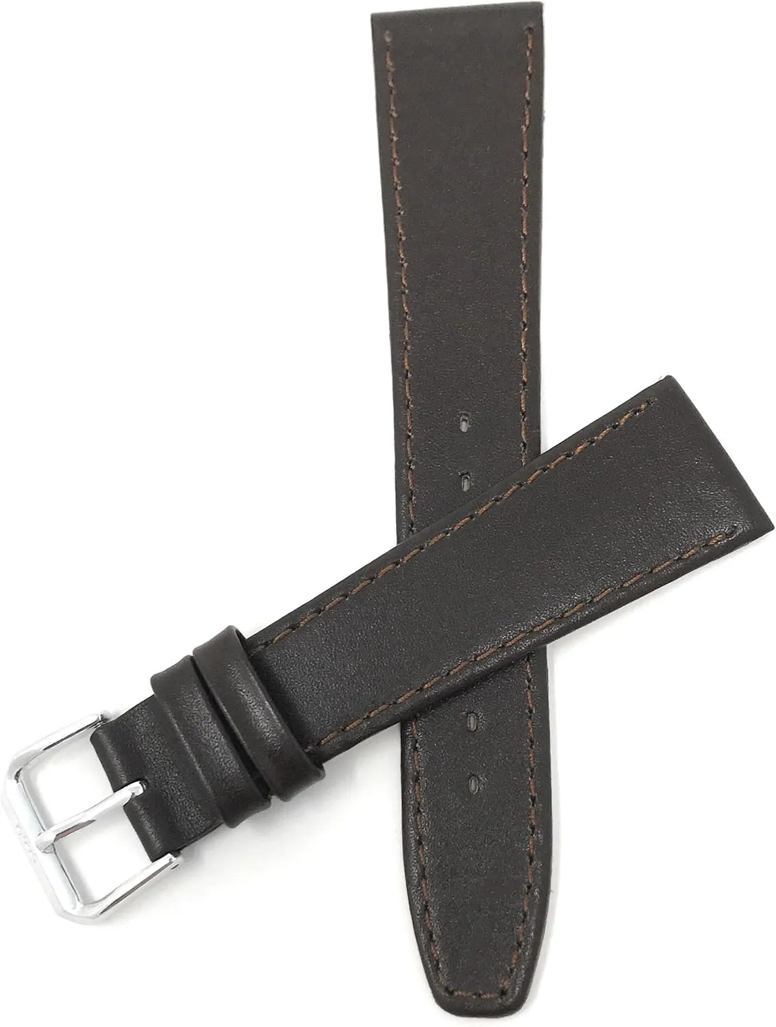 (XL) 18mm Italian Leather digest shellfish chant Watch Band Strap - Brown with Stitch - Classic - Slim Bandini Extra Long 