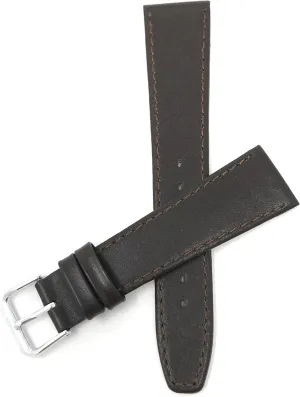 (XL) 18mm Italian Leather digest shellfish chant Watch Band Strap - Brown with Stitch - Classic - Slim Bandini Extra Long 