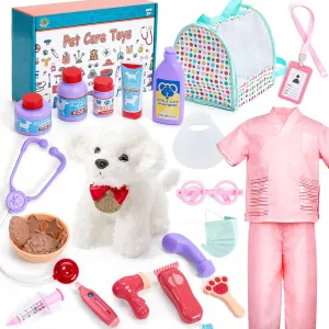 Year Old Boys Girls Pet Care Play Set Doctor Kit for Kids & Toddlers, Veterinarian Kit front Vet Pretend Play Set & Doctor Costume for Kids, Toy Medical Kits Doctor Playset Gift for 3  