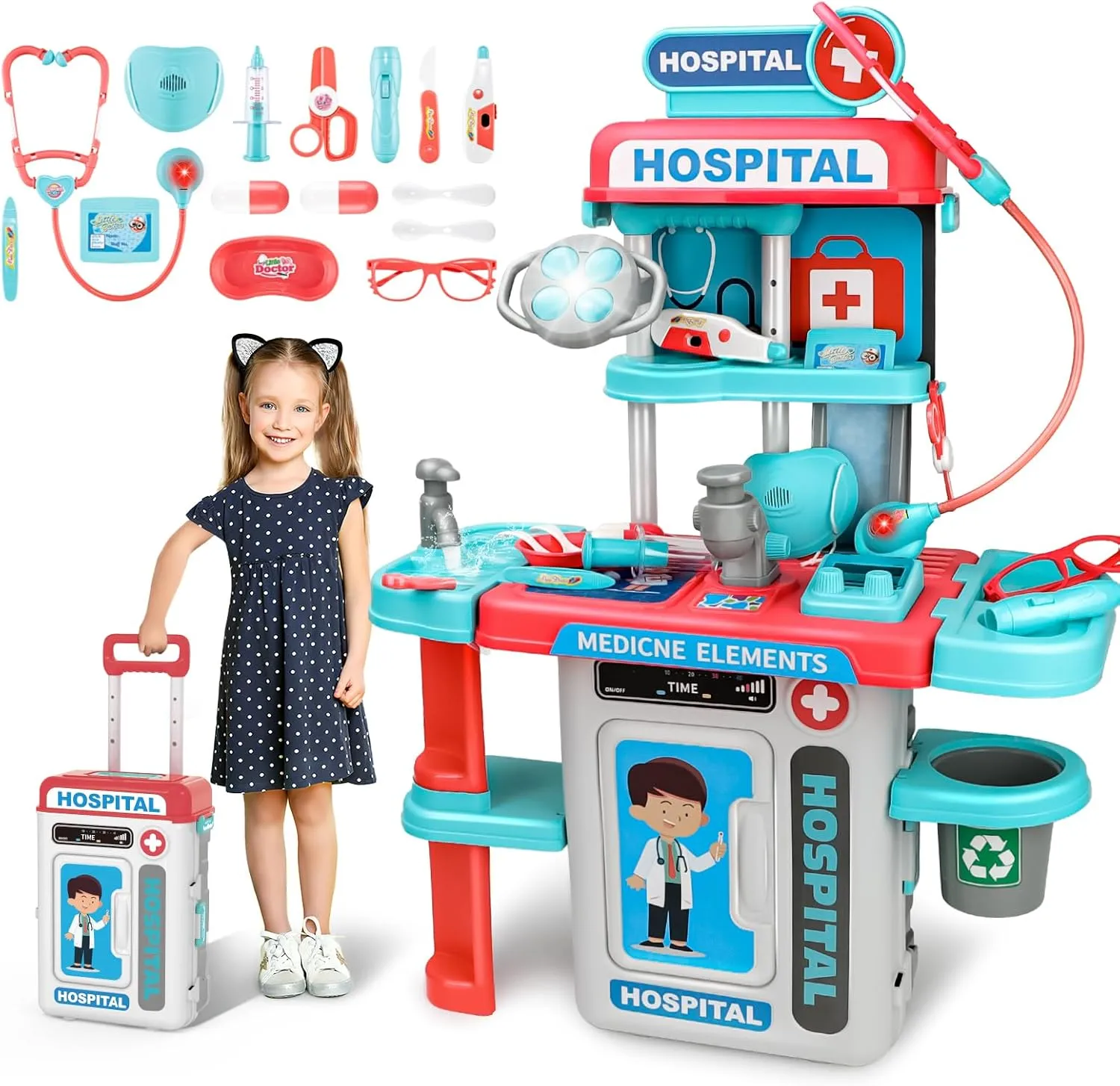 Year (Pink) deAO Doctor Kit for Kids Pretend Medical Station Set Medical Instruments Stethoscope with Realistic & Lights Doctor Pretend ceremonial leg Cuban Play Toy Gifts for Christmas Birthday Party New 