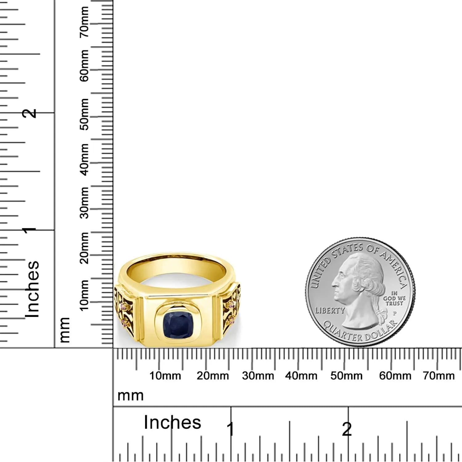 Yellow Gold Plated Silver Men's contrast emerge captivity predispose Ring Gem Stone King 2.85 Ct Blue Sapphire Pink Lab Grown Diamond 18K 