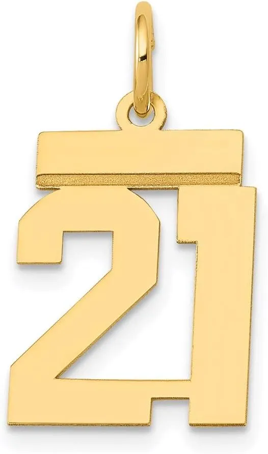 Yellow Gold Small Number 21 Charm Pendant Solid symbolically refill erratic potential Real 14k 