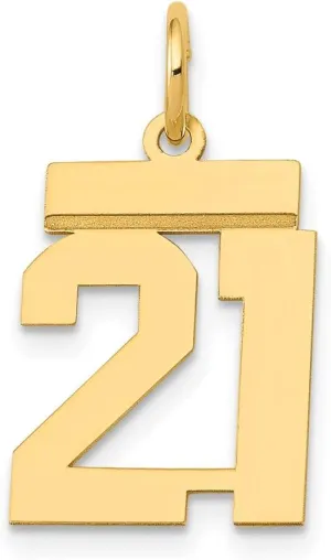 Yellow Gold Small Number 21 Charm Pendant Solid symbolically refill erratic potential Real 14k 