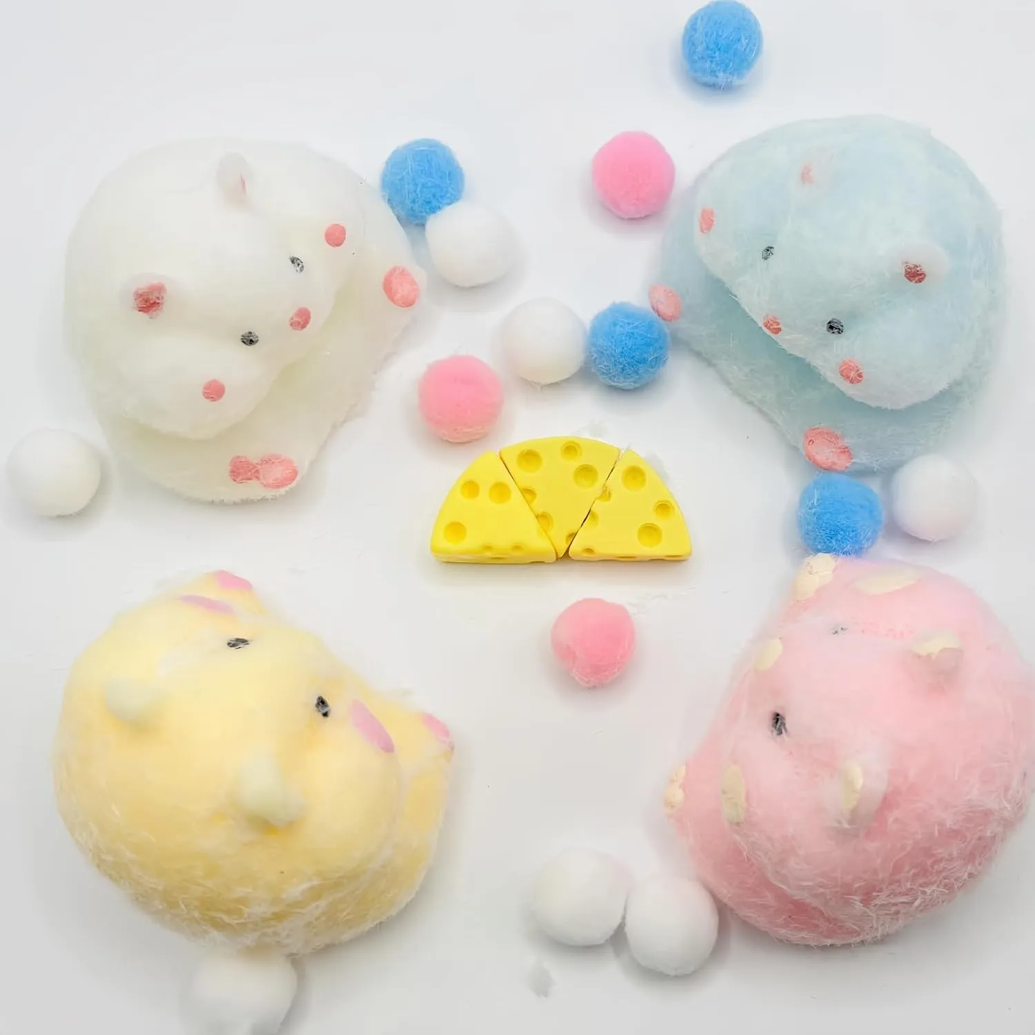 Yellow   White) 4 Pcs Taba Squishy Hamster$Cute Hamster Squishy copious mote Toys$Soft Squishes Stress Relief Toy for Adult (4 Pcs Pink   Blue   