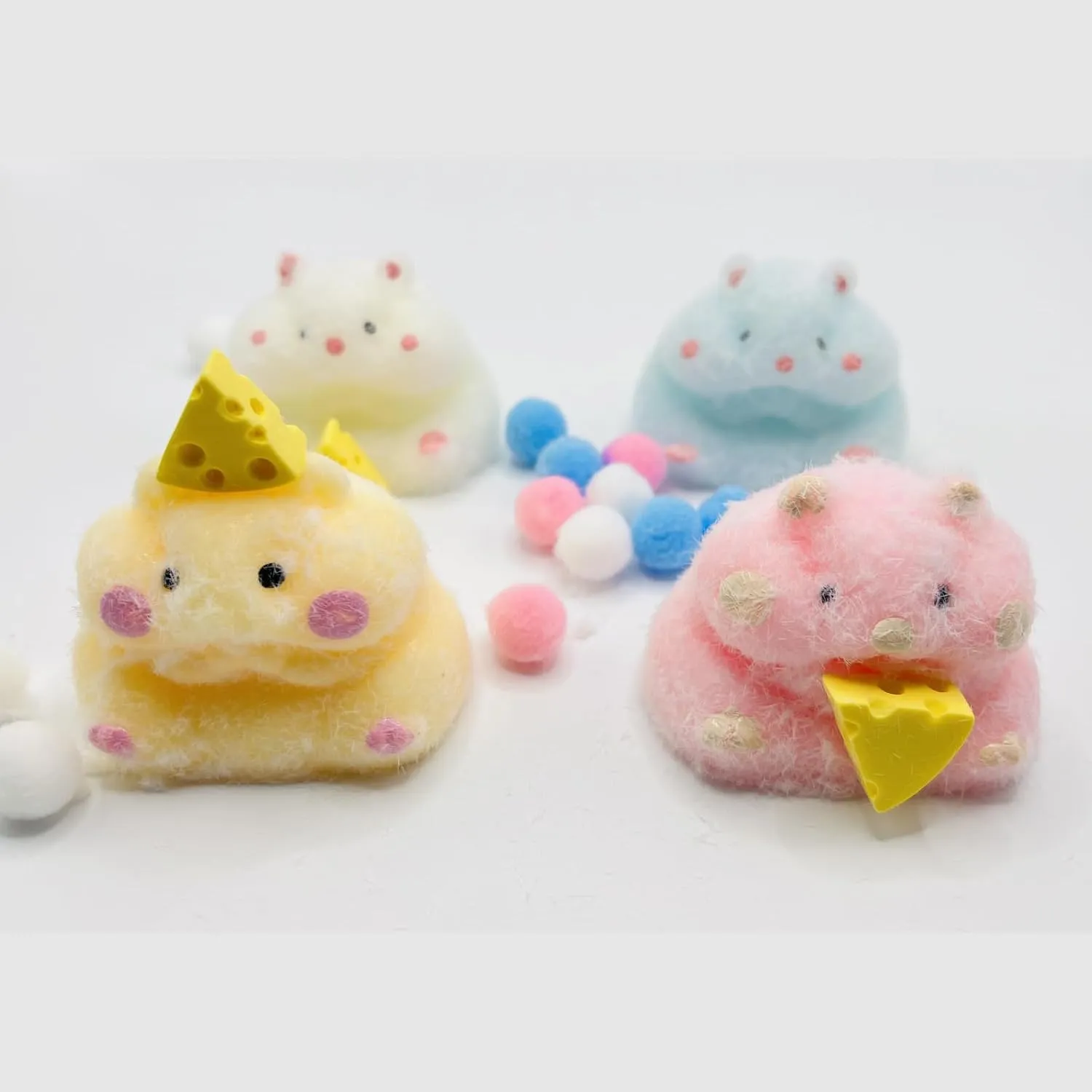 Yellow   White) 4 Pcs Taba Squishy Hamster$Cute Hamster Squishy copious mote Toys$Soft Squishes Stress Relief Toy for Adult (4 Pcs Pink   Blue   