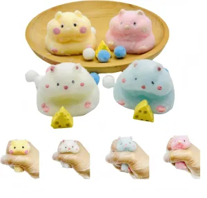 Yellow   White) 4 Pcs Taba Squishy Hamster$Cute Hamster Squishy copious mote Toys$Soft Squishes Stress Relief Toy for Adult (4 Pcs Pink   Blue   