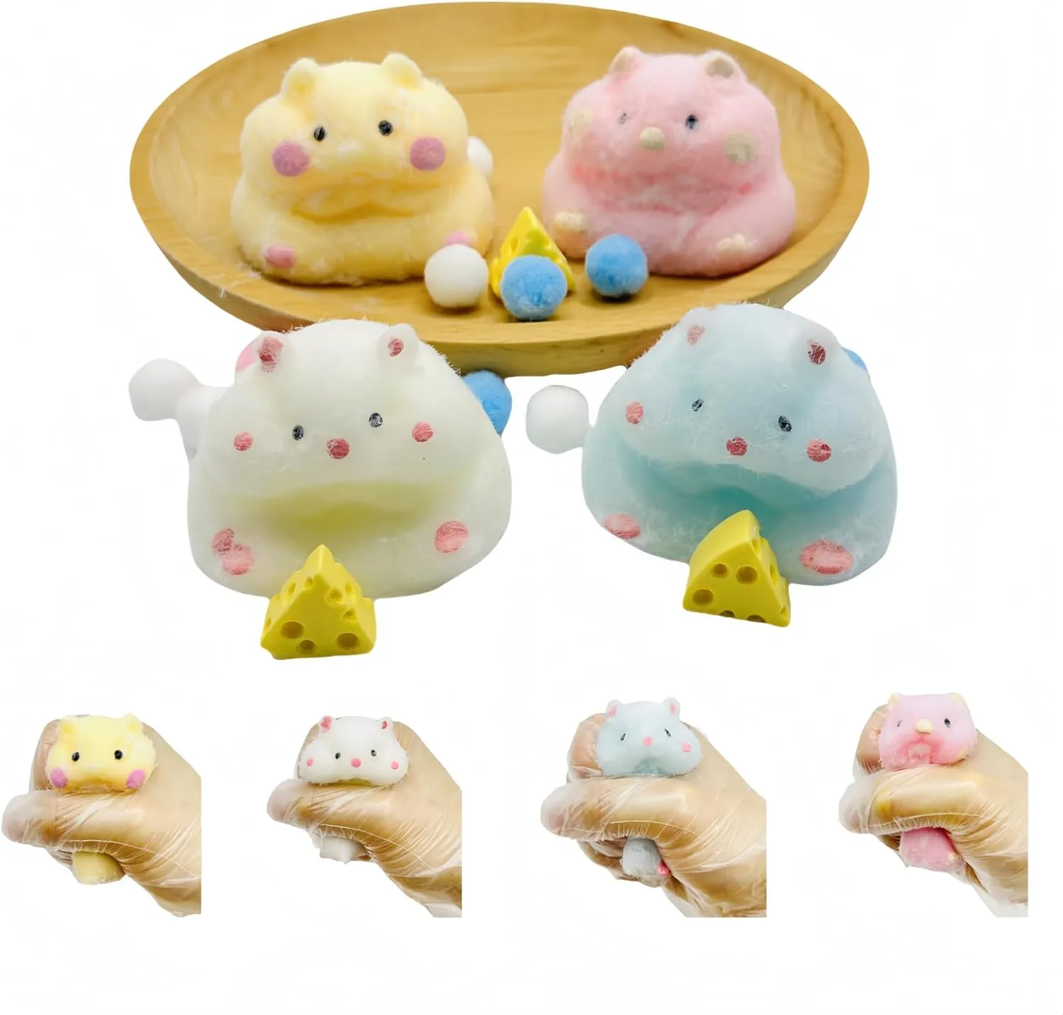 Yellow   White) 4 Pcs Taba Squishy Hamster$Cute Hamster Squishy copious mote Toys$Soft Squishes Stress Relief Toy for Adult (4 Pcs Pink   Blue   